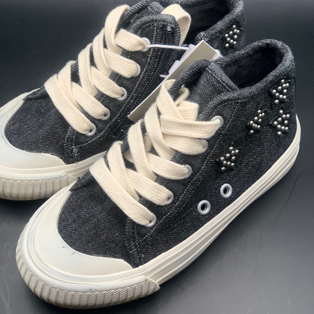 NWT ZARA KIDS Black Fabric Girl Tennis Shoes SIZE 27 US 9.5
